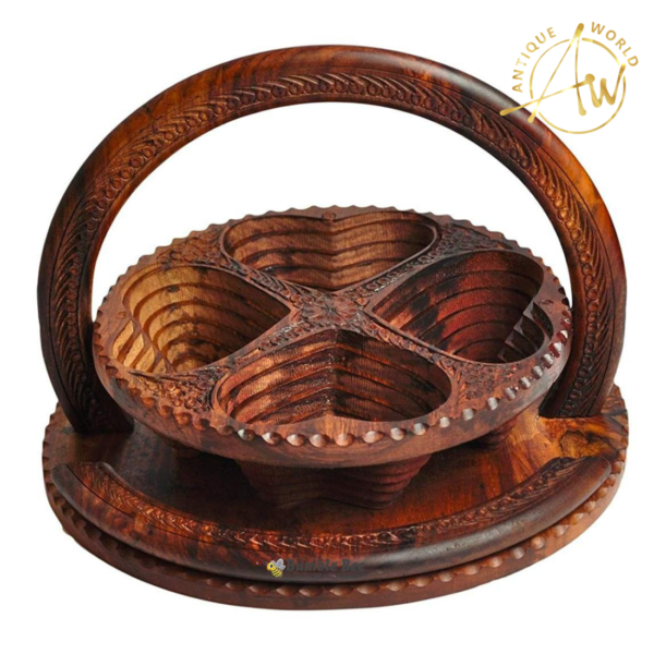 Wooden Fold-able Dry Fruit Basket (4 compartment)