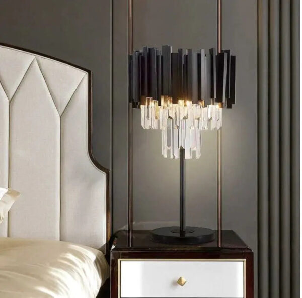 Metal Black Table Lamp with White Crystal Bars