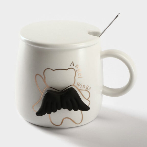 Ceramic Mug with Lid and Spoon "Angel",