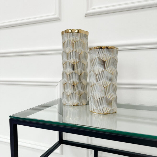 Tall Geometric Light Grey and Gold Vase ( set of 2 )