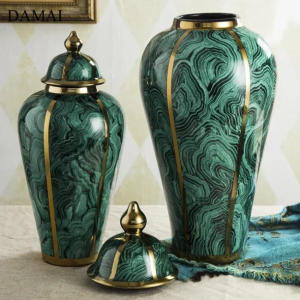 Classical Green Ripple Decorative Flowers Vases ( Set of 2 )