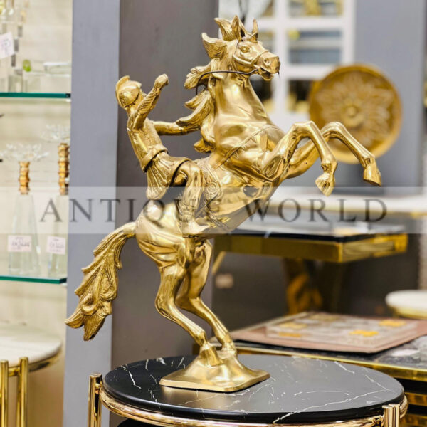 Antique Style Brass Rearing Horse with Rider